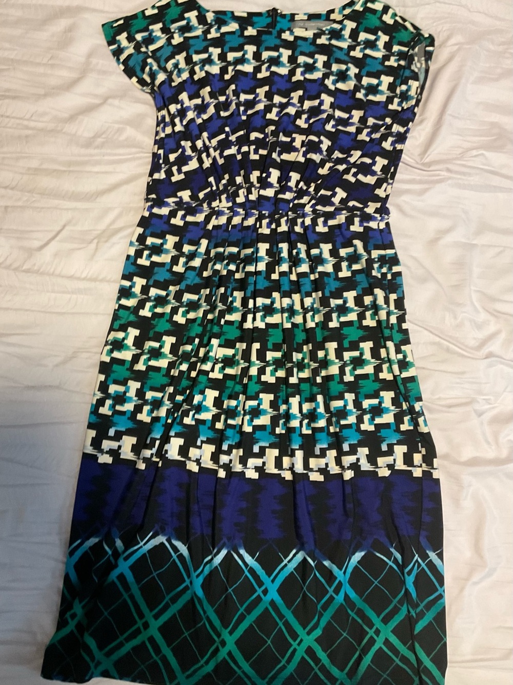 NY Collection Teal, Blue & Black Printed Midi Dress
